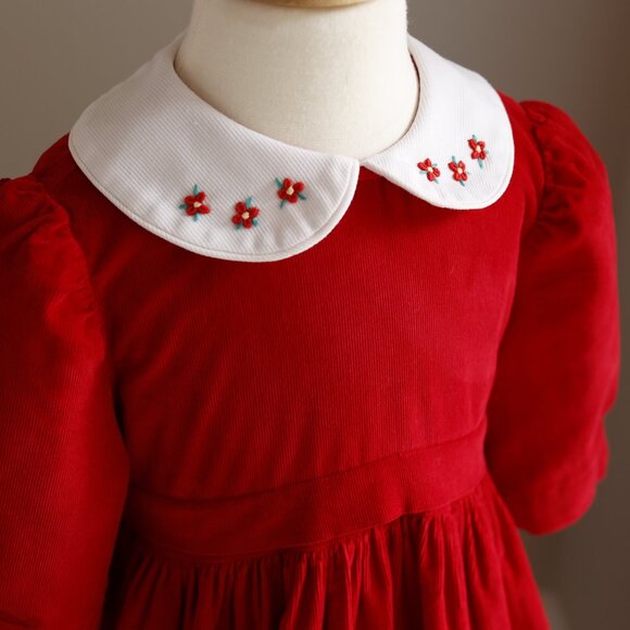 Red PinWale Corduroy Dress Size 4 Luli & Me Boutique French Tucks Traditional - Picture 3 of 5